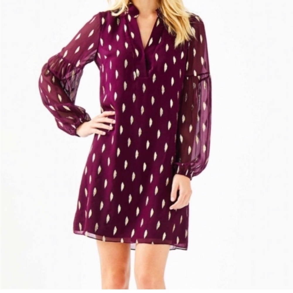 Lilly Pulitzer Metallic Clip Shea Dress Cabernet Berry